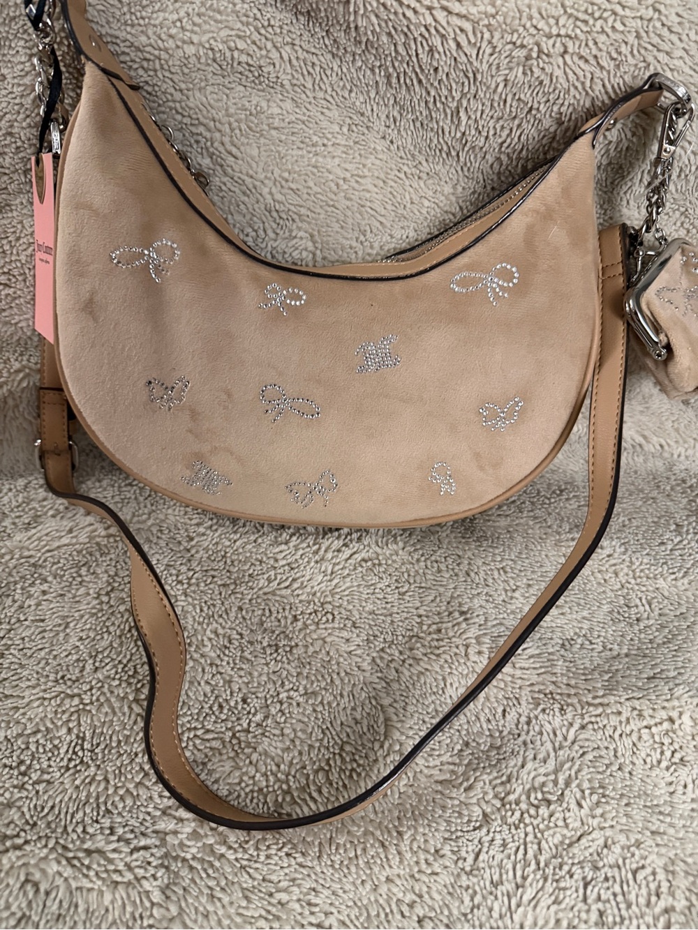 Juicy Couture Beige Embellished Crescent Shoulder Bag